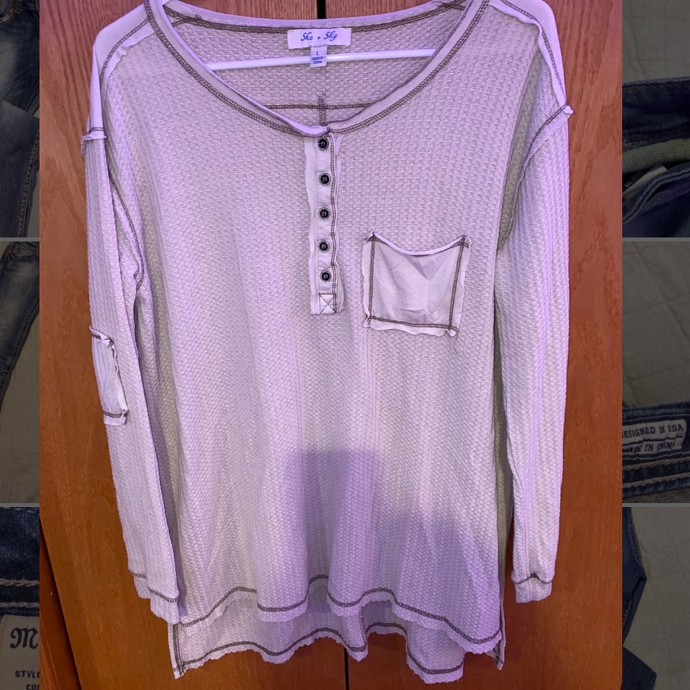 laurie belles distressed long sleeve. ivory color.
